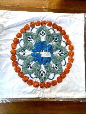 Handcrafted Blue, Green & Orange Tufted Accent Pillow Cover - Unbranded